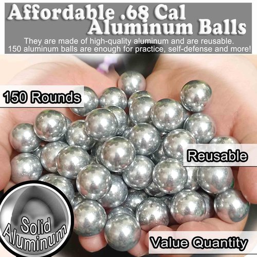 CCFREELIFE 150ct .68 Caliber Aluminum Balls, 68 Caliber Self Defense Balls for Byrna SD/LE/TCR/MAX, for Salt Supply S2/Pistelle X-68, 7.3g, Reusable, Ideal for Practice Training