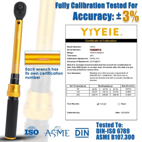 YIYEIE 50Pcs Master Bike Torque Wrench Set, 1/4 Inch Drive, 10-230 IN.LB (1-26.0 Nm), Inch Pound Click Torque Wrench with Bit Sockets, 0.1 Nm Micro, 3/8 Adapter, Pro Bicycle Tool Kit for MTB