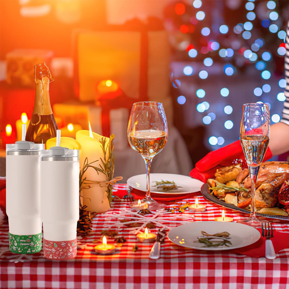 AUOCATTAIL 2Pcs Christmas Boot for Stanley Cup Accessories Red Green Silicone Boot Sleeve Hydro Flask Water Bottle 20-40oz and More Bottles Xmas Decor for Cup Merry Christmas Party Supplies