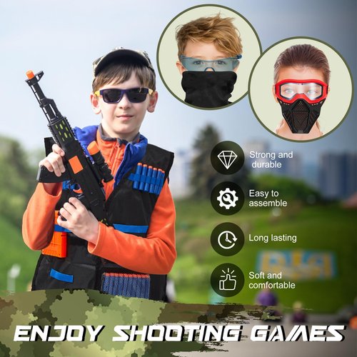 Motionchic 2 Sets Kids Tactical Vest Kit Tactical Mask for Boys Girls Face Protective Shooting Game Party Series