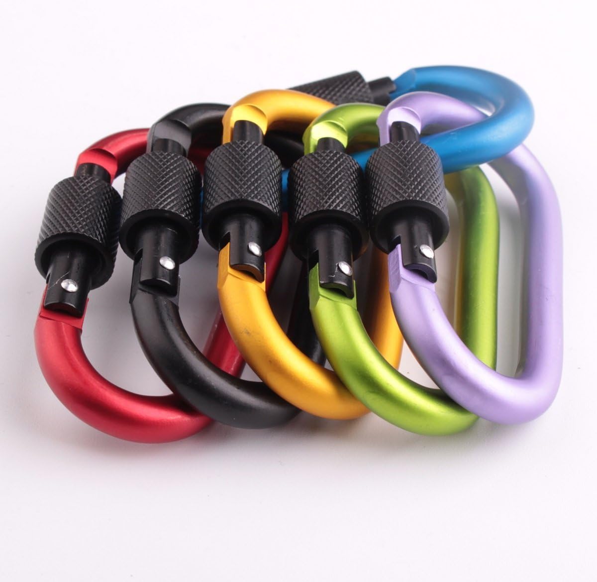 6 pcs/Set D Ring Key Chain Locking Carabiner Aluminum Multi-Purpose Hook Strong Lock Buckle Outdoor Equipment (Multicolor)