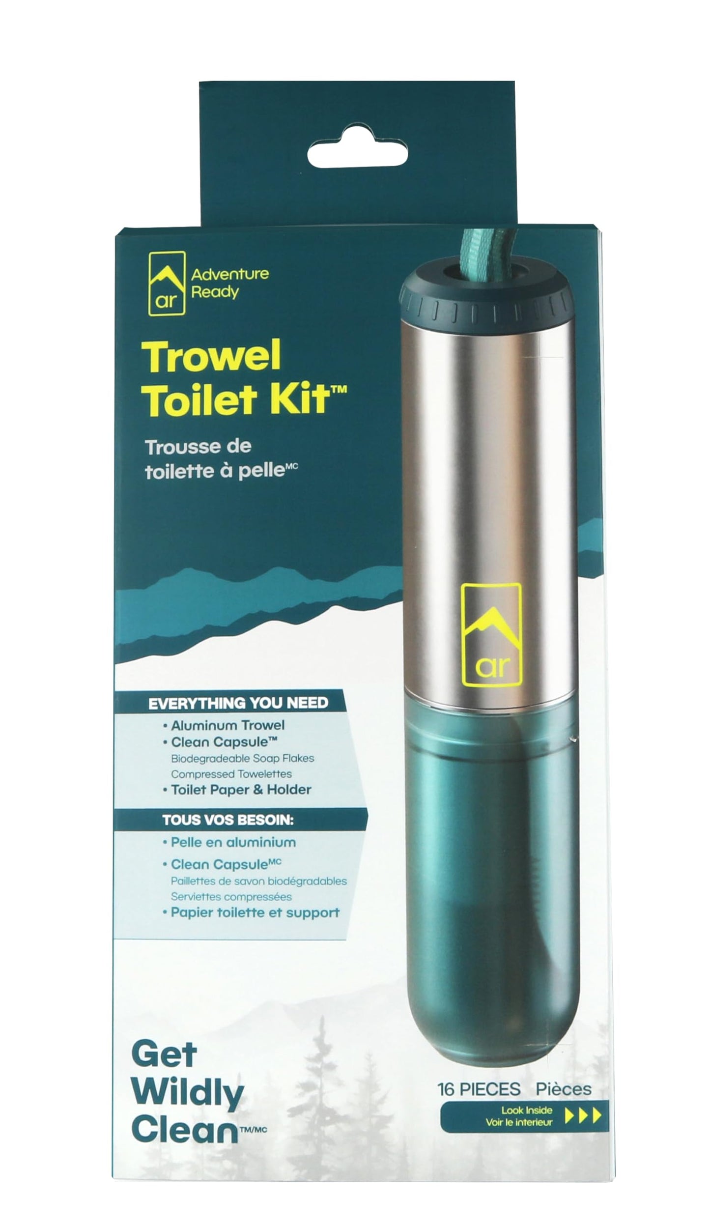 Adventure Ready Backpacking Trowel Toilet Kit - Includes Aluminum Camping Shovel, Toilet Paper, Packout Bags, Soap Flakes & Compressed Towelettes