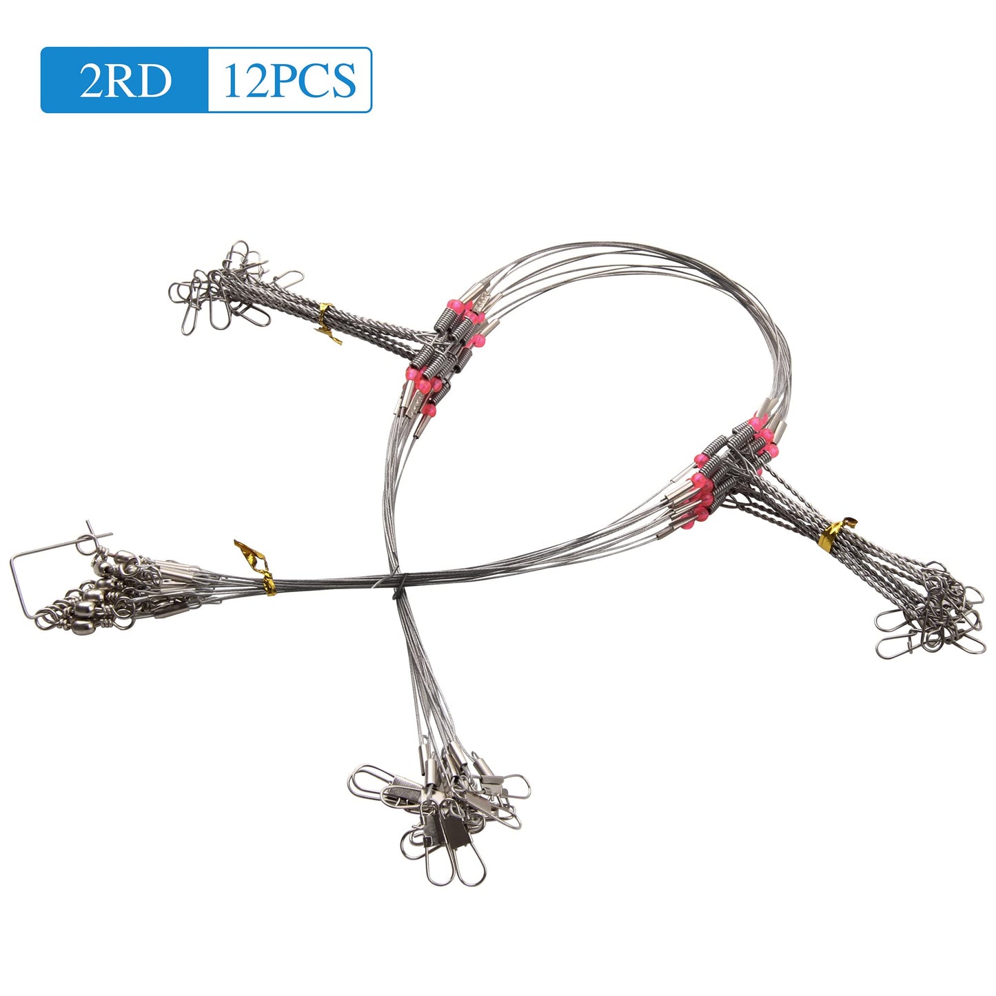 Fishing Leader Saltwater Freshwater,Stainless Steel Fishing Rig with Swivel Snap Beads Connector Lure Bait and Hooks Fishing Trace Lure Steel Wire Fishing Tackle Kit 2arm 12pack