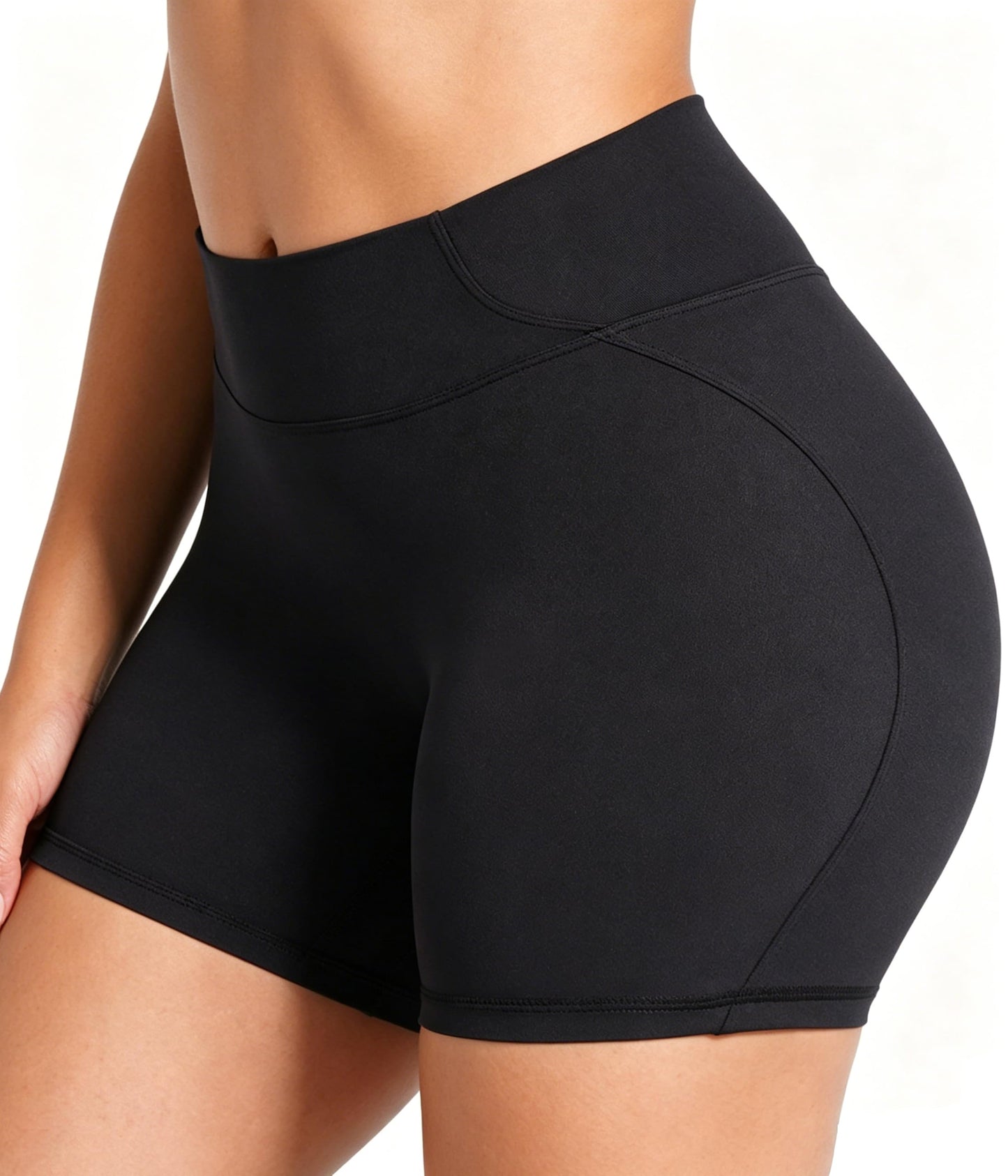 Sunzel No Front Seam Biker Shorts Women 5'' - High Waisted Tummy Control Yoga Shorts, Squat Proof Workout Gym Shorts Black Small
