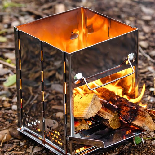 Camping Wood Burning Stove with Carry Bag,Foldable Camp Stove,Stainless Steel Collapsible Backpacking Survival Stove,Campfire Stove,Outdoor Folding Lightweight Stove for BBQ,Cooking,Picnic,Hiking