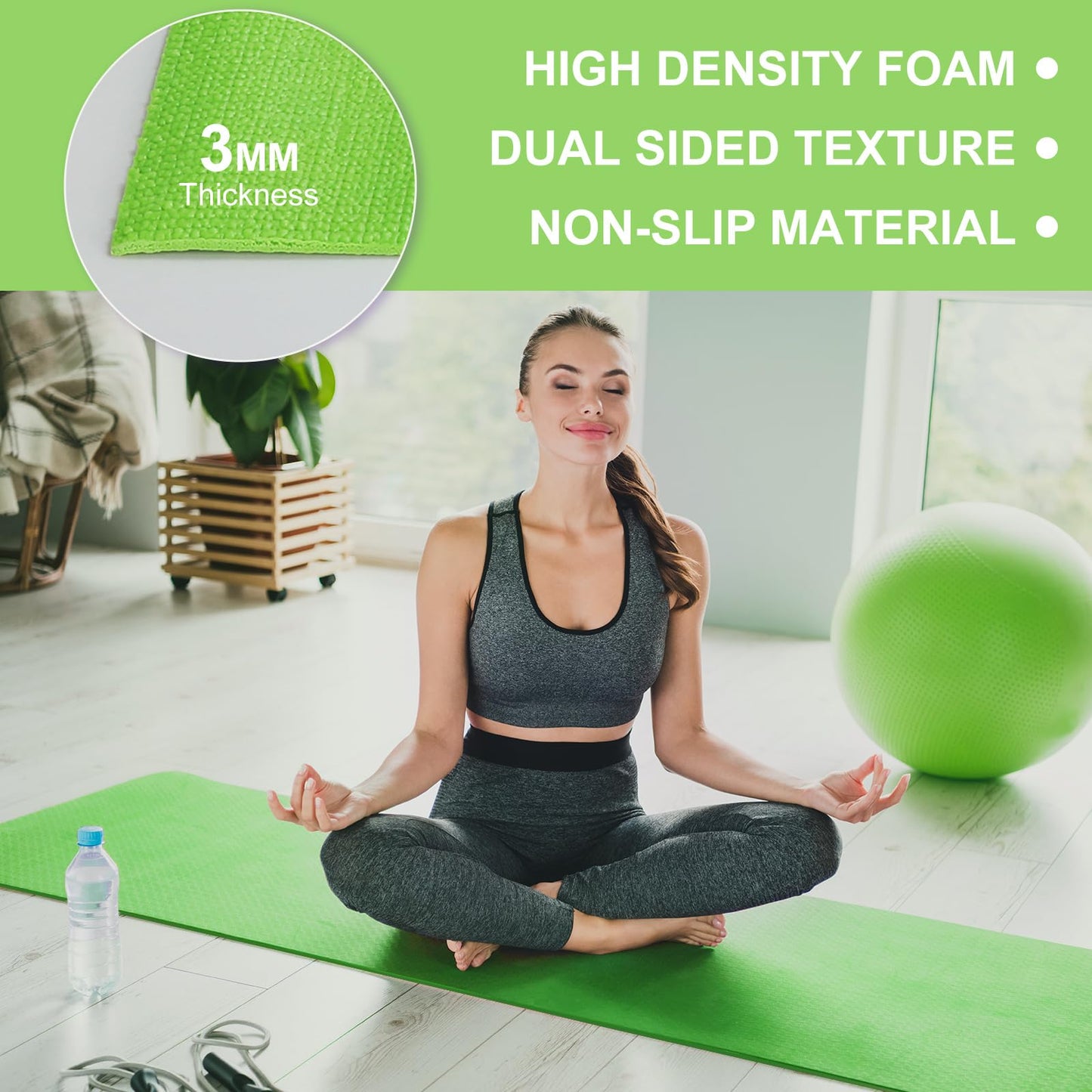 Funtery 24 Pcs 3 mm Thick Yoga Mat Bulk Exercise Workout Mat Non Slip Fitness Yoga Pad for Women Gym Home Pilates(Green)