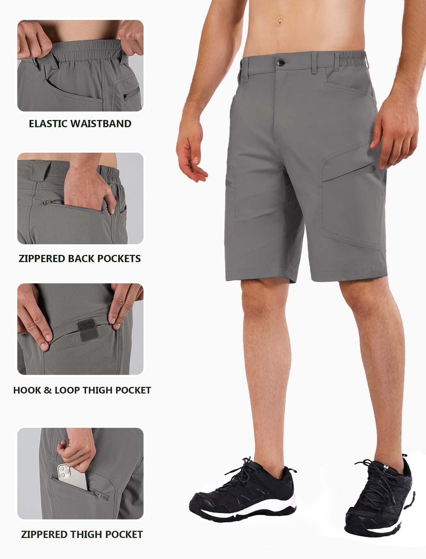 Stlight Men's Hiking Cargo Shorts 8"/10" Quick Dry Lightweight Casual Shorts for Athletic Fishing Golf with Zipper Pockets(Grey 34W/10L)