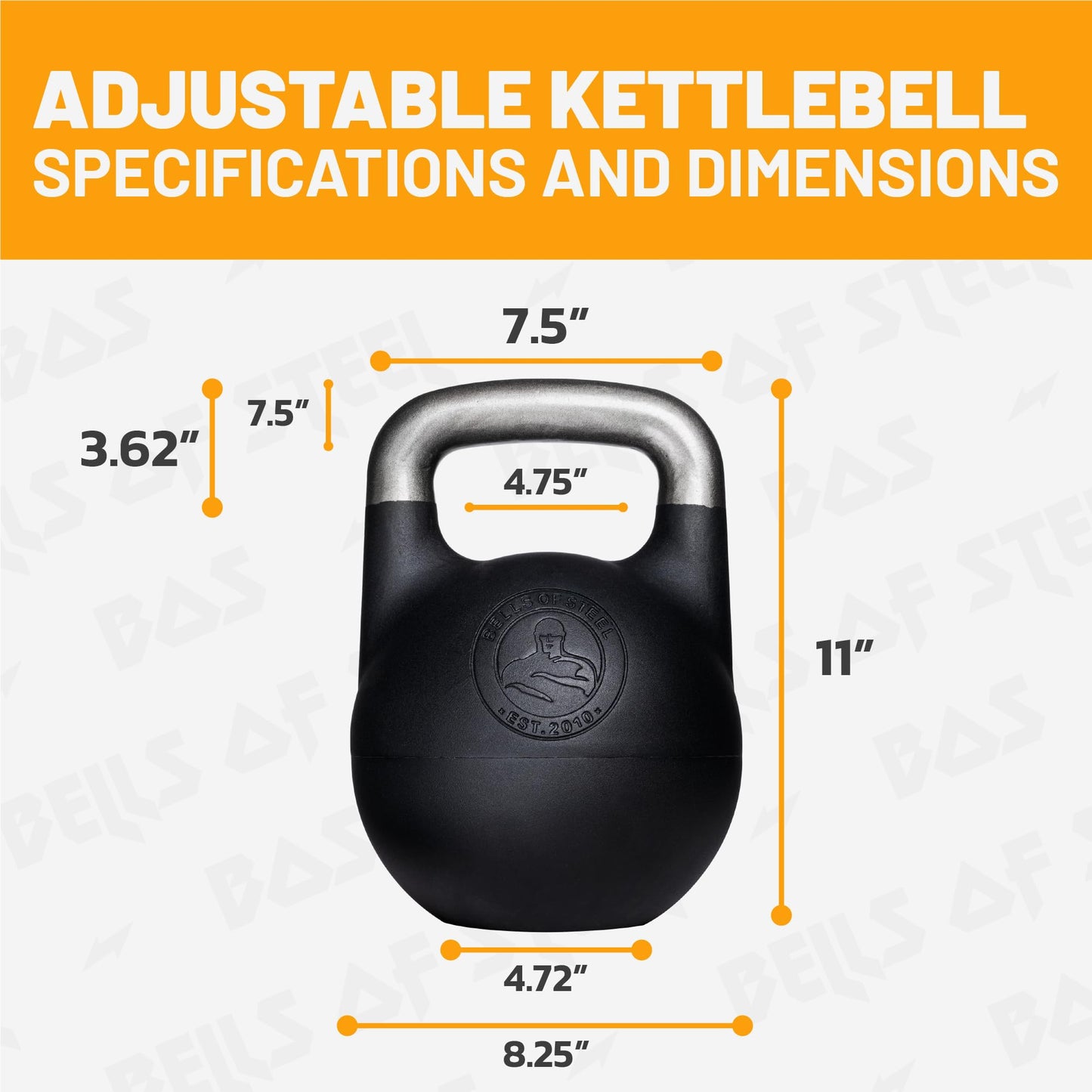 Adjustable Kettlebell Set [Bells of Steel] Kettle Bell Weight Set, Steel Shell, Internally-Loaded for Full Body Workouts, Competition Standard 35mm Handle, 12-20.5kg