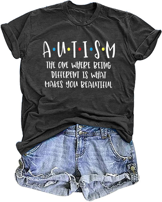 Autism Awareness Shirts Women Autism T Shirt Autistic Acceptance Tee Casual Inspirational Tops Grey