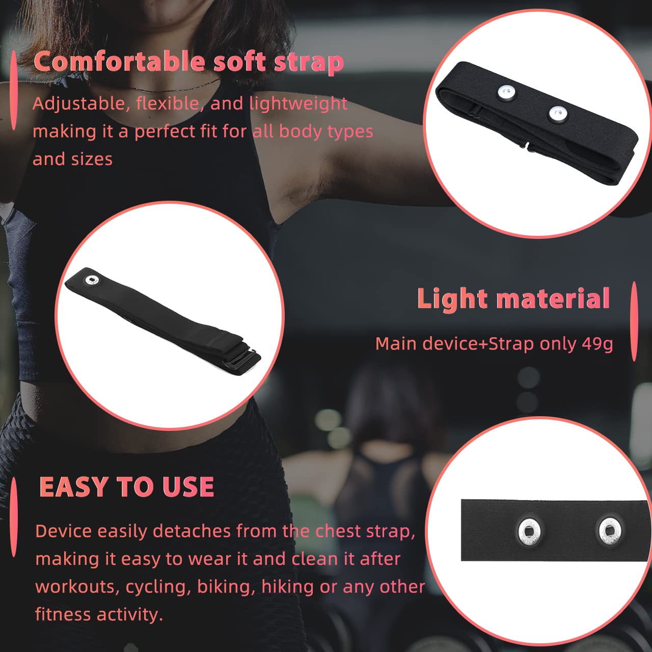 FITCENT Heart Rate Monitor Chest Replacement Strap Compatible with Polar H10 H9 H7, Adjustable Soft HR Belt Work for Polar Heart Rate Sensor (Black)