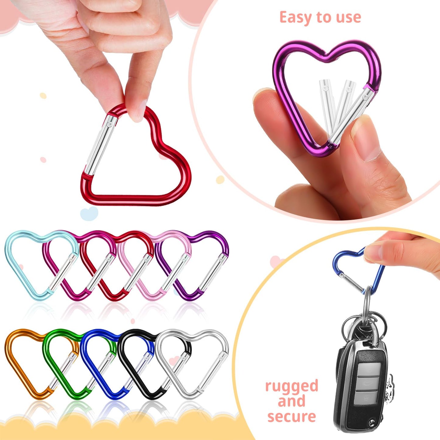 30pcs Heart Carabiner Clip, Alloy Heart Shape Hanging Keychain Clip, Load Aluminum Alloy Keychain Clip for Backpack Hiking Camping Gear