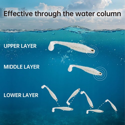 MAFIMOEA 40/30/20Pcs Paddle Tail Swim Baits Lures Fishing Soft Plastic Lure Kit for Bass Trout Walleye Crappie 6.5cm 7.5cm 10.5cm (White, 3.15IN/8CM - 30PCS)