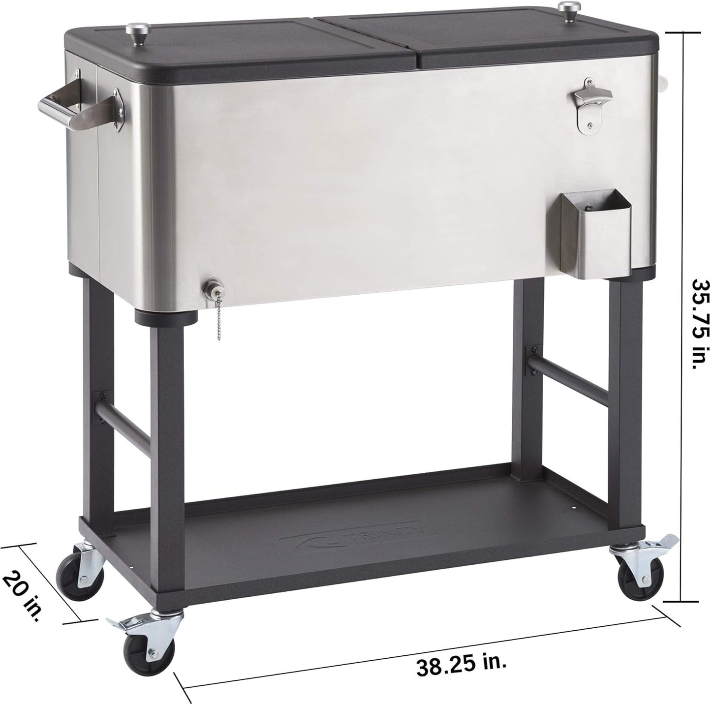 TRINITY Stainless Steel Beverage Cooler and Ice Chest with Wheels and Built-in Bottle Opener, Rolling Cart with Shelf for Patio, Outdoor Bar, and Catering, Detachable Tub, 100 Quart Capacity