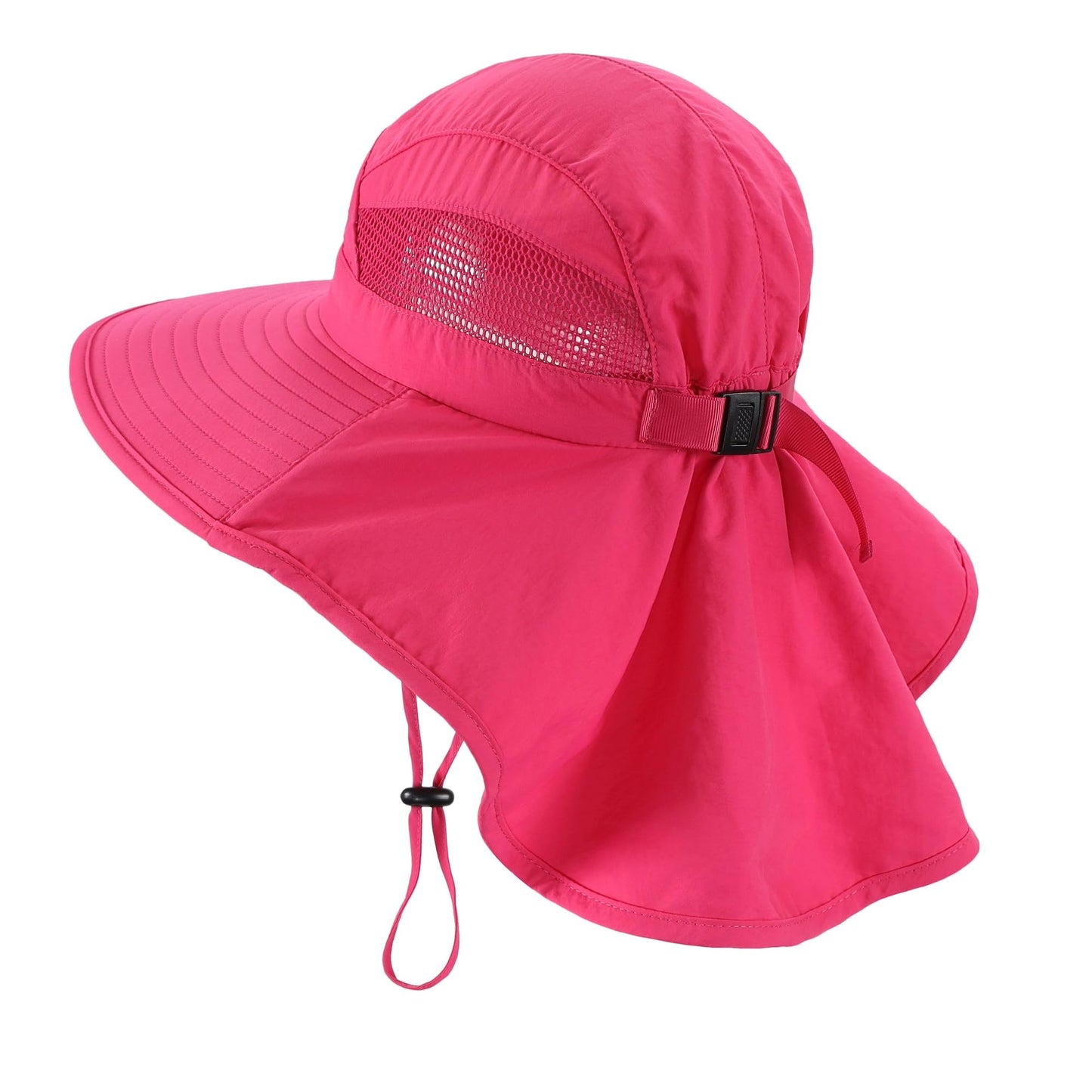 Home Prefer UPF50 Wide Brim Kids Sun Hat Neck Flap Girls Sun Protection Beach Hat Hot Pink Large
