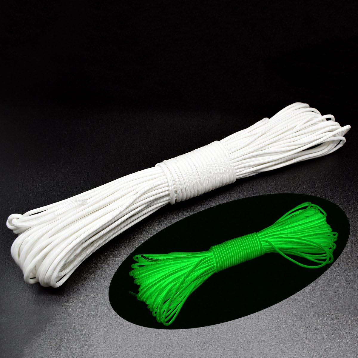 9 Strand Glow in The Dark Paracord 100 Feet 550 Luminous Parachute Cord (1# White)