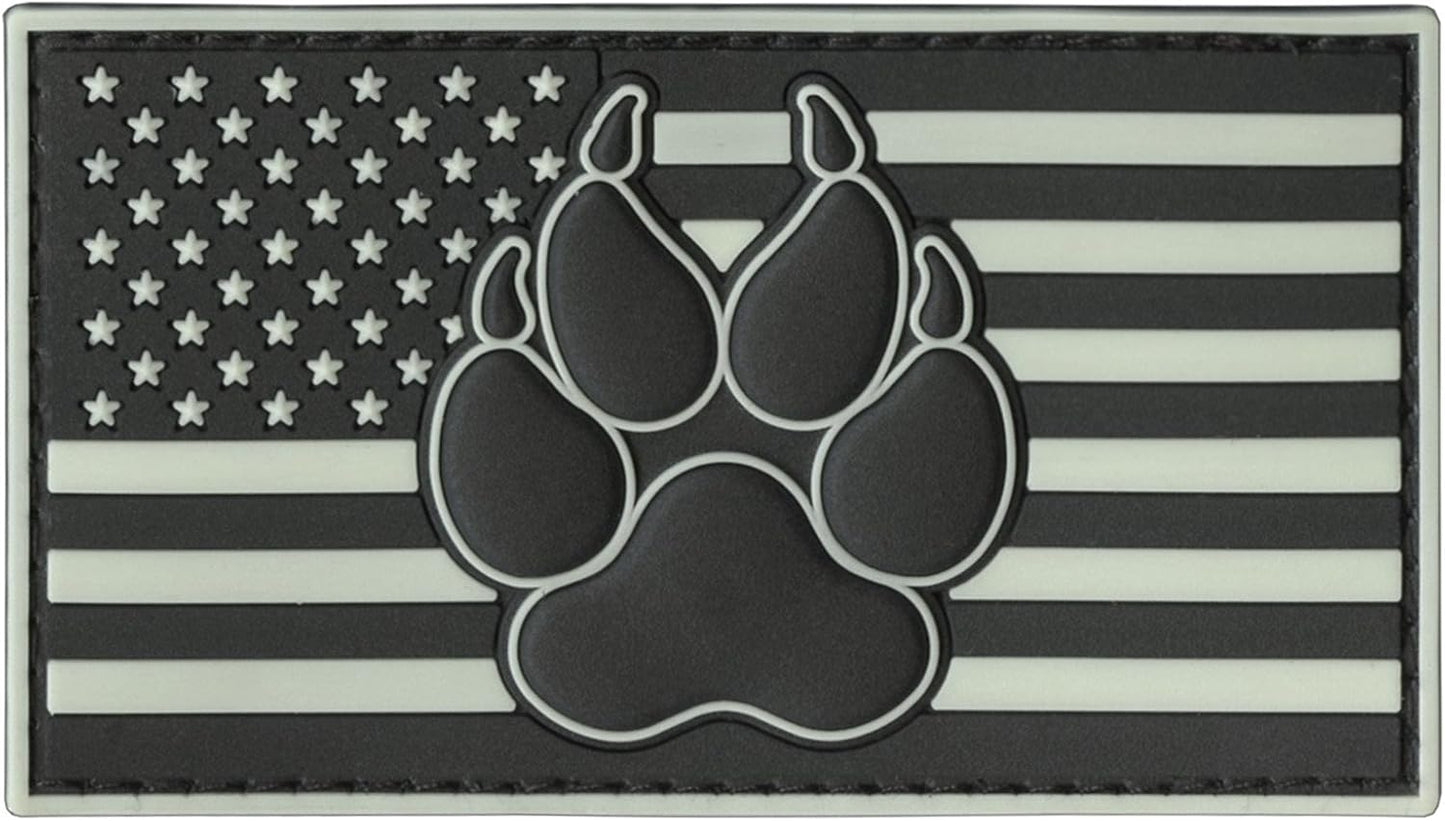 American K9 Patch Tactical PVC Badge Compatible with Velcro Dog Patches for Harness - Service Dog Patches, K9 Patches, Dog Vest Patches, Patches for Hats (Black White - Glow Dark)