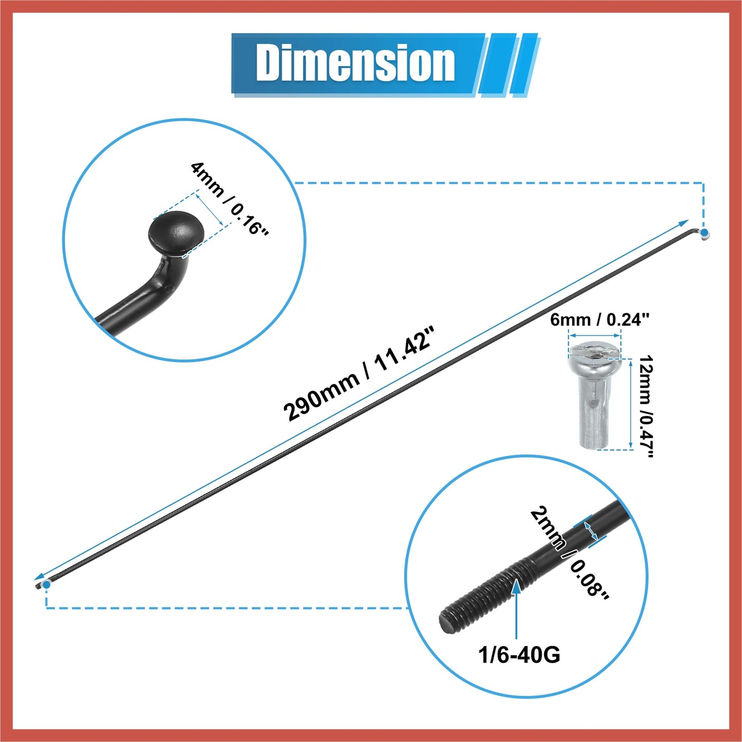 ACROPIX 12pcs 14G J Bend Bicycle Steel Spokes 290mm 11.42" Cycle Spokes with Brass Nipples Steel Spokes for Mountain Bike MTB Car Parts