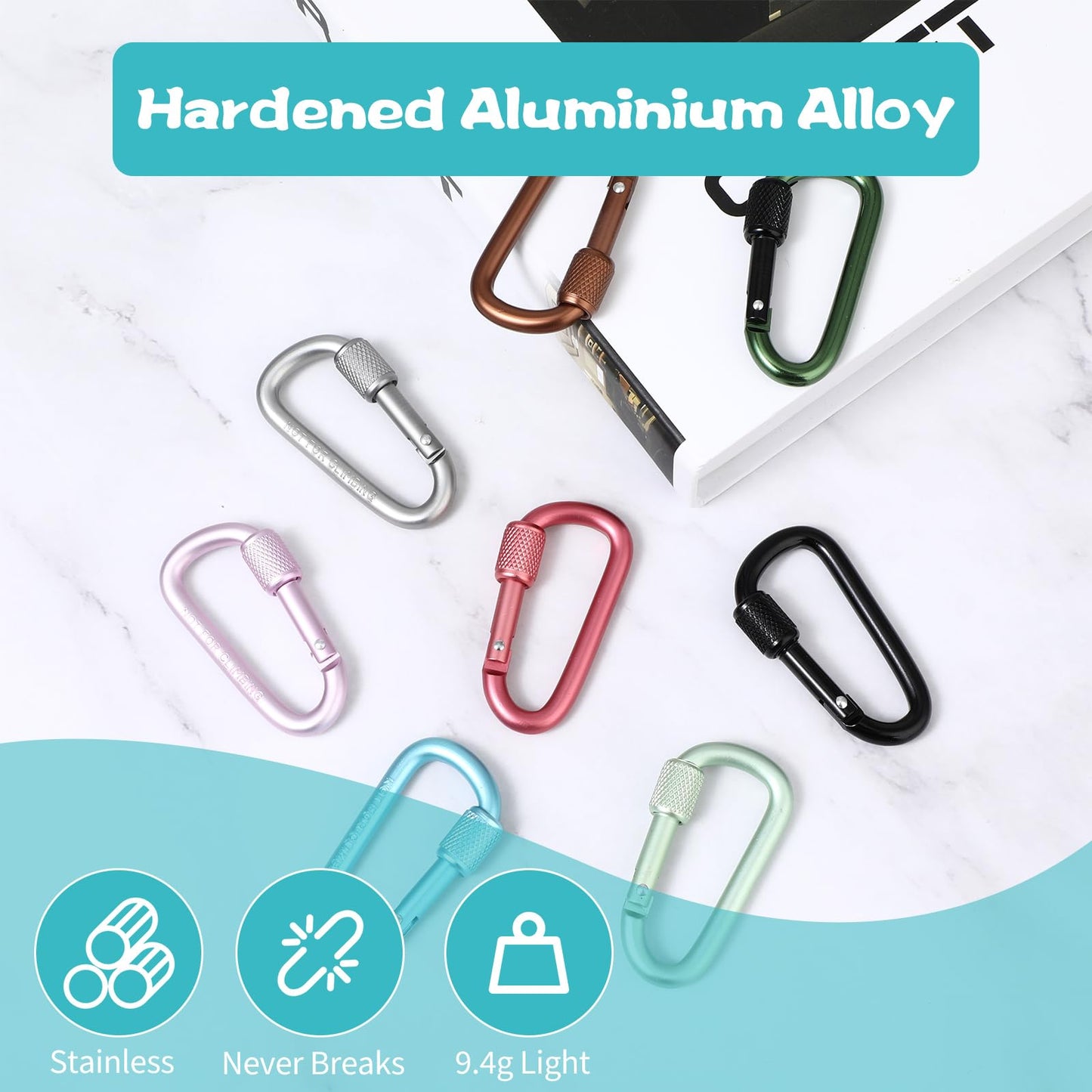 8 Pcs Locking Carabiner, Ymapinc D-Ring Locking Carabiner Keychain Hiking D Clips, Snap Hook Sport Accessories for Outdoor Camping Hiking Keychain Dog Leash