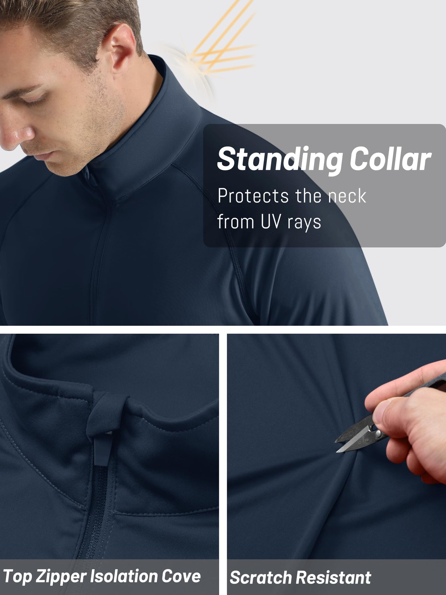 TACVASEN Men's Long Sleeve Running Shirts for Men SPF Athletic 1/4 Zip Up Rash Guard for Summer Golf Sun Shirts Navy S