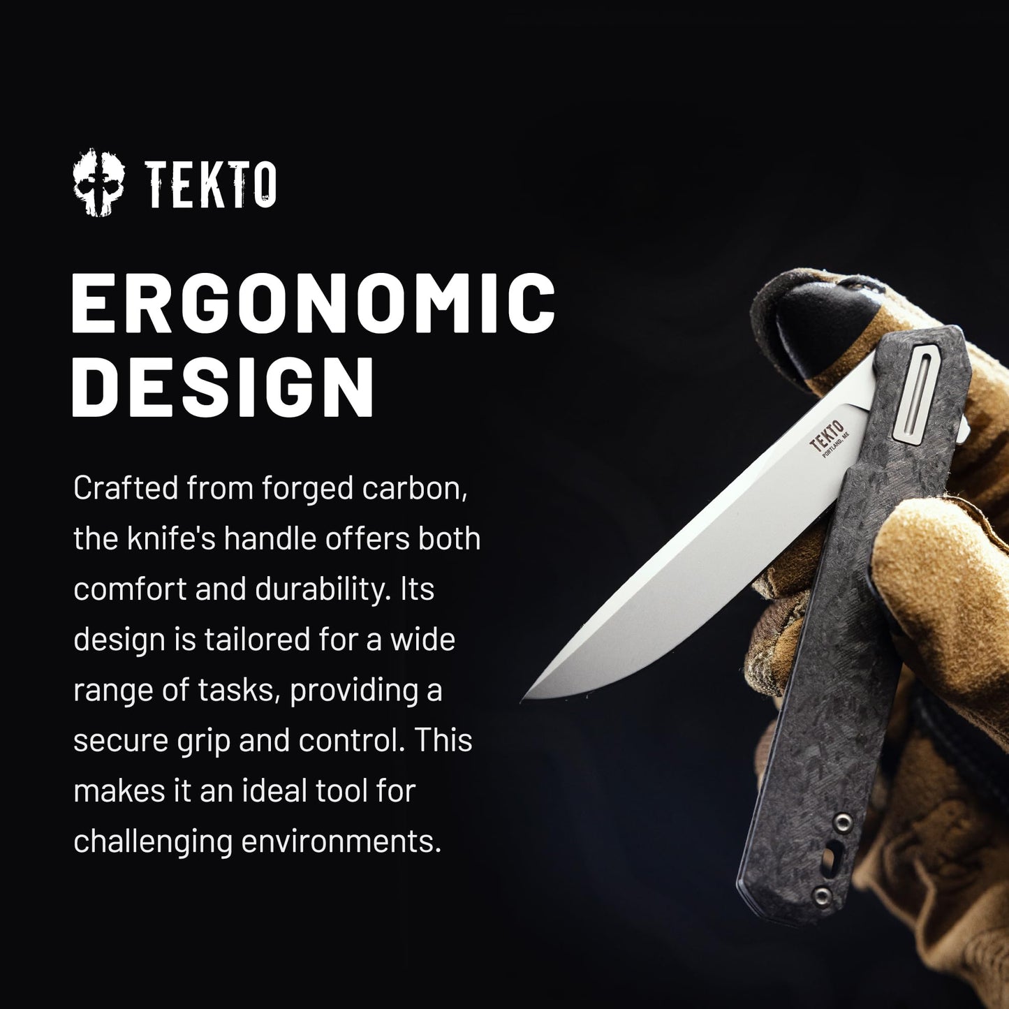 TEKTO F2 Bravo Folding Knife Pocket - D2 Steel Blade, Ceramic Ball Bearings - EDC - Snap, Swift Flip - Camping, Backpacking - 2.4oz (68g), Forged Carbon Handle, Silver Titanium Accents