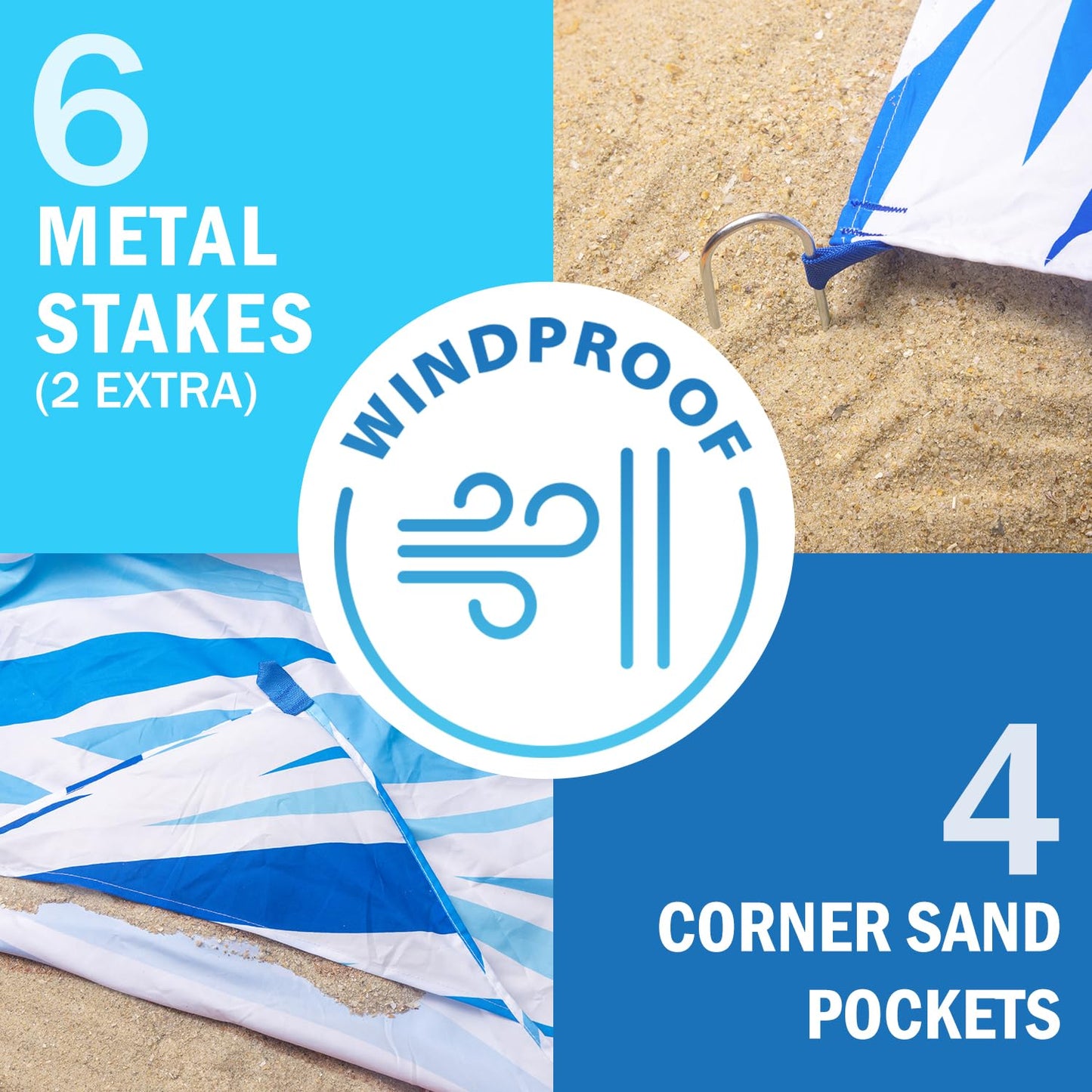 AlphaBeing Large Beach Blanket Waterproof Sandproof, Oversized Sand Free Beach Mat for 1-10 People, Lightweight & Quick Drying Picnic Blanket with 6 Stakes
