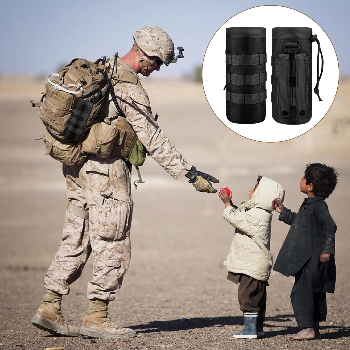 PEUTIER 2pcs Molle Water Bottle Holder, 1000D Nylon Sports Molle Bottle Pouch Carrier Bag with Drawstring Top Mesh Bottom Practical Molle Cup Holder for Outdoor Camping (Black)