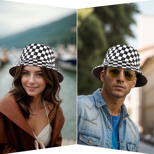 MILAKOO Checkerboard Fisherman Bucket Hat Reversible Double Side Wear Beach Funny Cap Black & White