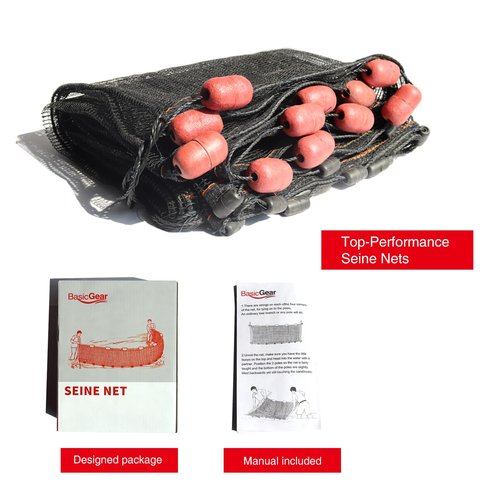 BasicGear Professional Seine Net 4' x 10' | Ultra Strong | Maximizes Catch | Ideal for Both Commercial and Recreational Fishing | Multiple
