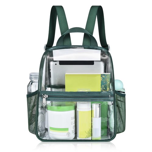 Mildbeer Small Clear Backpack, Stadium Approved 12x12x6 Clear Backpack for Women with 2 Bottle Holders for Festival Concert Sports Events
