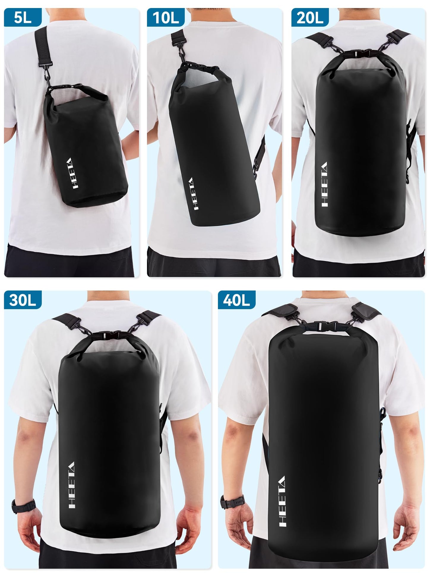 HEETA Waterproof Dry Bag for Women Men, Roll Top Lightweight Dry Storage Bag Backpack with Emergency Whistle for Travel, Kayaking, Boating, Camping, Beach, Cruise Ship Essentials (Black, 20L)