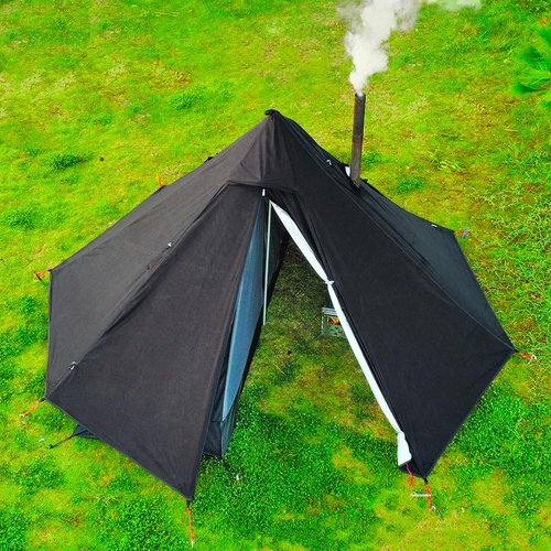 HipierFx 1 Person Tent Winter Tent Lightweight Teepee Hot Tent with Furnace Hole Four Seasons Waterproof Camping Hiking Hunting Fishing Backpack (Black)