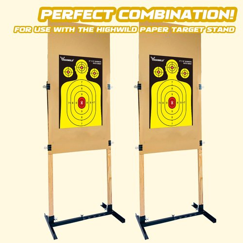 Highwild Shooting Range Silhouette Paper Target - 12X18 Inches - Suitable for Handguns, Rifles, Airguns, BB Guns (50 Pack, Black & Yellow)