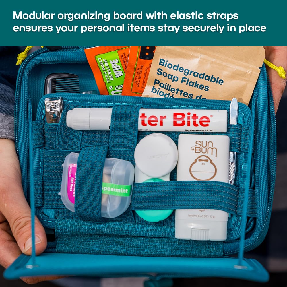 Adventure Ready Adventure Hanging Toiletry Kit - Camping Toiletry Bag with Soap Flakes, Compressed Towelettes, Toothbrush, Mirror & More