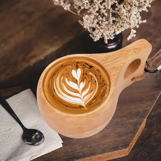 200ml Handmade Finnish Kuksa Wooden Cup - Nordic Style Portable Mug for Coffee, Tea, Camping & Hiking, Natural Rubber Wood, Lightweight & Durable (5.9×3.15×2.76in / 15×8×7cm)