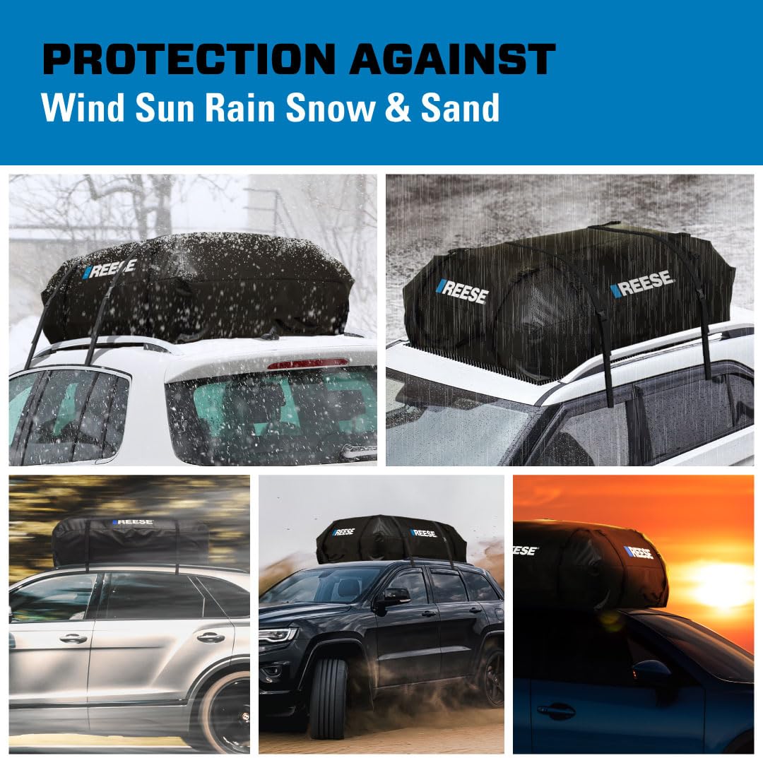 REESE 59007 Waterproof Rooftop Cargo Carrier Bag for Cars, SUVs or Trucks with/Without Roof Racks, 22 Cubic Feet, Heavy Duty 840D Abrasion-Resistant PVC Fabric with Anti-Slip Mat