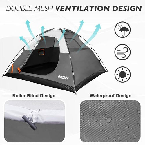 MANSADER Camping Tent Waterproof 4 Person Tents for Camping, Lightweight Easy Setup with Carry Bag Outdoor Hiking Backpacking Suit for Family Beach Hiking Travel