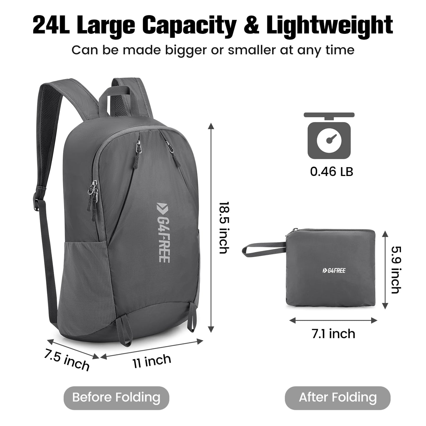 G4Free 24L Packable Hiking Backpack Lightweight Foldable Small Sport Travel Daypack Water Resistant for Women Men