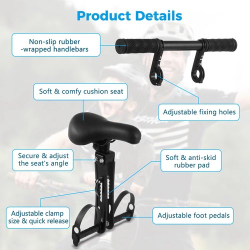 Lnrueg Kids Bike Seat for Adult Bike, Kid Bike Seat with Handlebar and Foot Pedals, Front Mounted Child Bike Seat for Mountain Bikes, Parent-Child Cycling Seat Kit for Children 2-6 Years