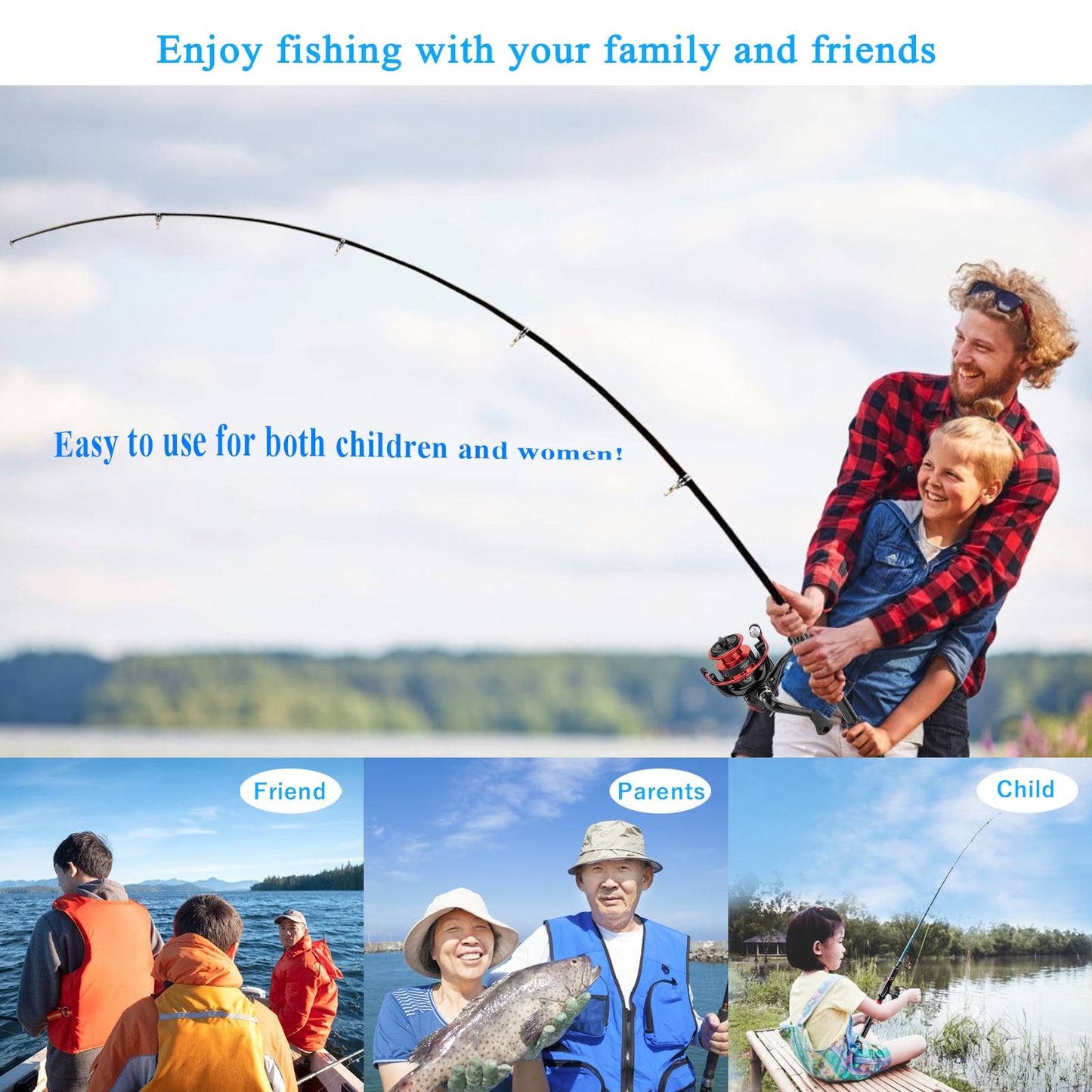 Fishing Rod and Reel Combos, 2PCS 2.1m/6.89ft Fishing Pole Combo Set, Carbon Fiber Telescopic Fishing Rod Kit with Spinning Reels, Fishing Line, Lures, Hooks and Carrier Bag for Youth Adults Beginner