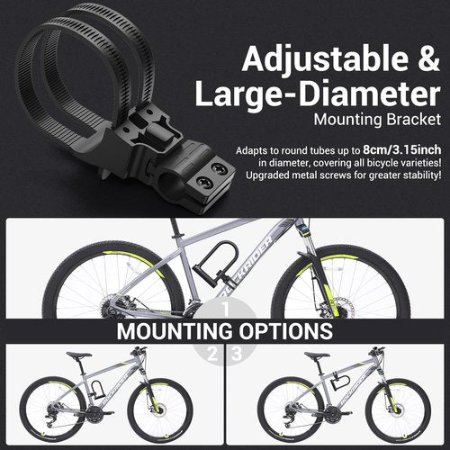 Sportneer Bike U Lock - 18mm Shackle Heavy Duty Bike Lock with 6ft Security Cable - Bicycle U-Locks with Sturdy Mounting Bracket for Road, Mountain, Electric and Folding Bike, Size 9.85''x6.3''