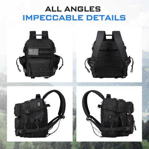 Boomistry 15L Mini Tactical Backpack Small Tactical Backpack for Men and Women, Military Backpack for Gym, Hiking, Daily (Black-15L)