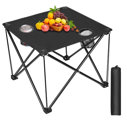 Zorpupoa Folding Camping Table, 600D Oxford Portable Picnic Tables Lightweight Folding Table Beach Table with 2 Cup Holder for BBQ Outdoor Fishing Beach Picnic and Outdoor Activities