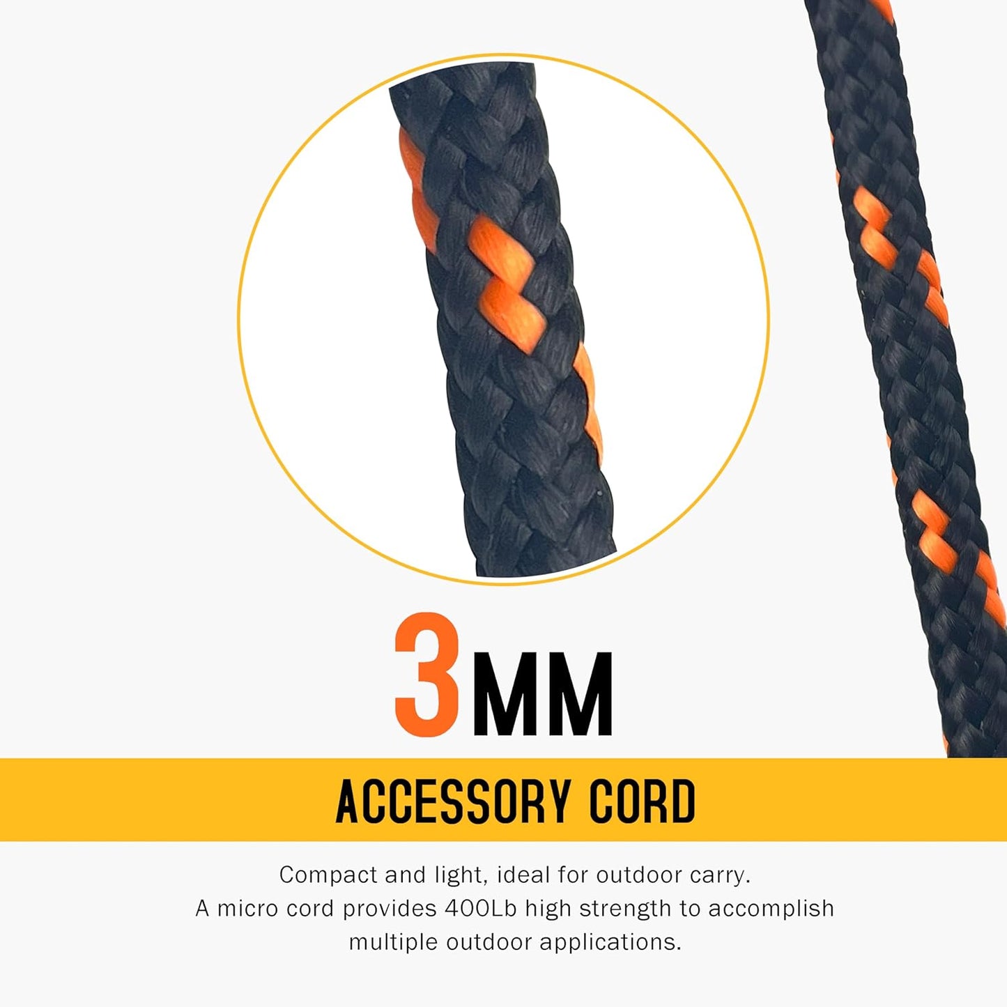 GM CLIMBING Green 3mm Accessory Cord 400LBS Double Braided Durable Pull Cord Tent Tarp Hammock Guyline for Rigging Backpacking Survival Mountaineering 100Ft Roll