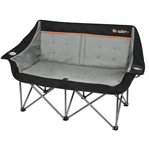 Newbro Oversized Double Camping Chair for Adults, Fully Padded Folding Camping Chairs Loveseat, Big Heavy Duty Outdoor Patio Lawn Chair with Arm Cup Holder