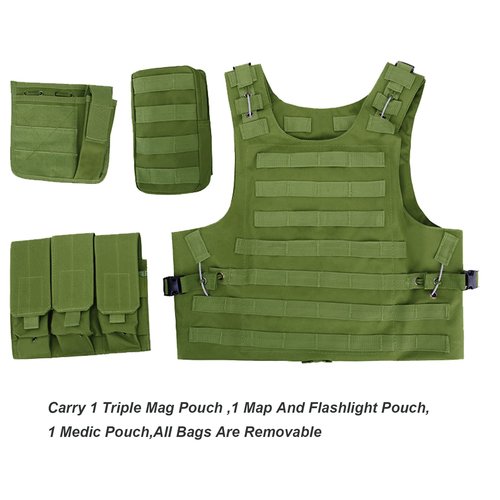 HRTACPAG Lightweight Tactical Vest with Removable Pouch for Airsoft Events, Paintball CS, Jungle Outdoor Activities (Army Green)