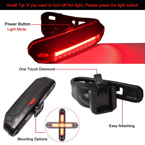 YUERWOVER Bike Tail Light Ultra Bright Bicycle Rear Light 2 Pack USB Rechargeable LED Safety Lamp Cycling Night Riding Essential Warning Flasher Waterproof 5 Modes Road Reflector(Red+Blue)