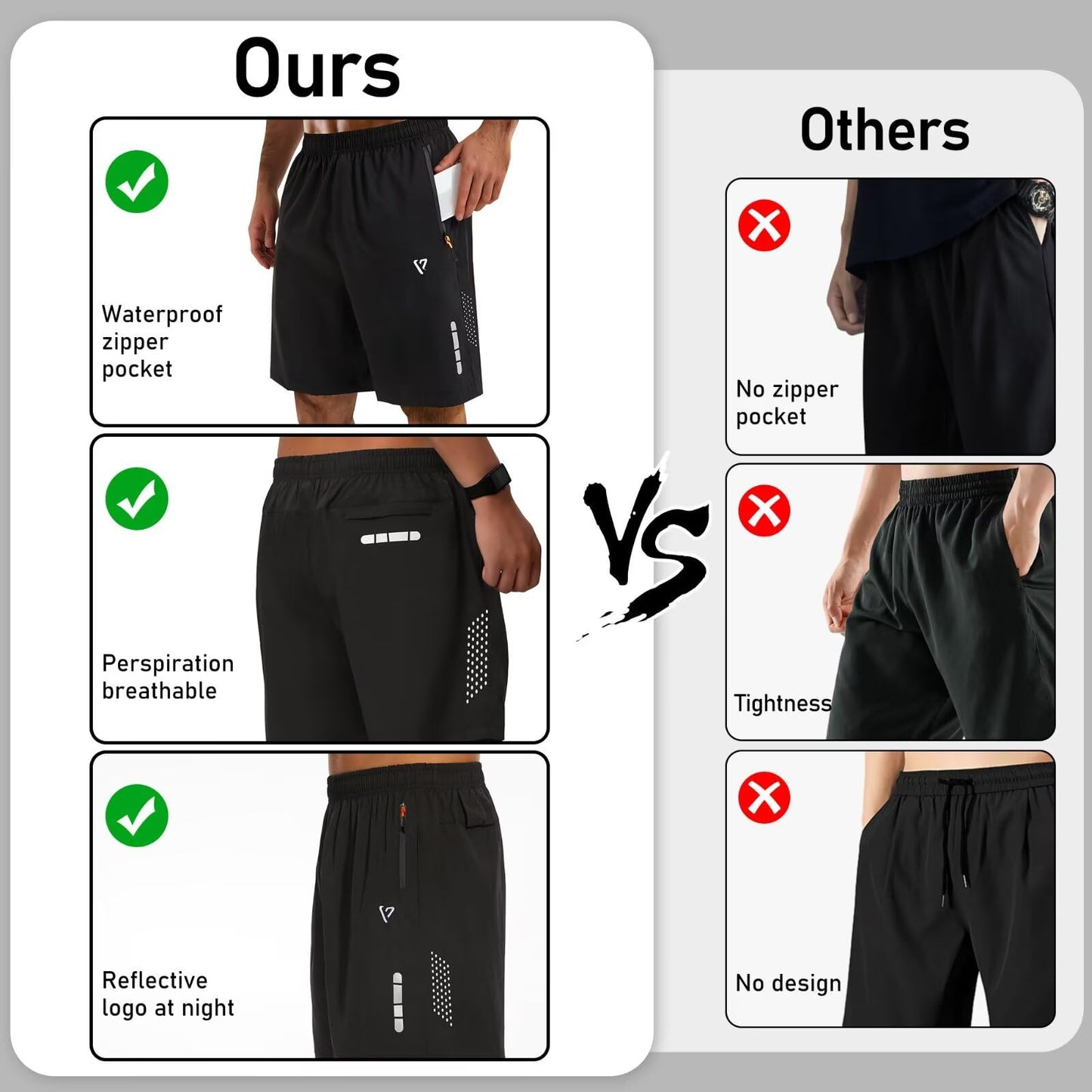 FIONECA 2 Pack Mens Athletic Shorts Quick Dry 7 Inch Running Shorts Breathable Mesh Gym Workout Shorts with Zipper Pockets(Black&Black,S