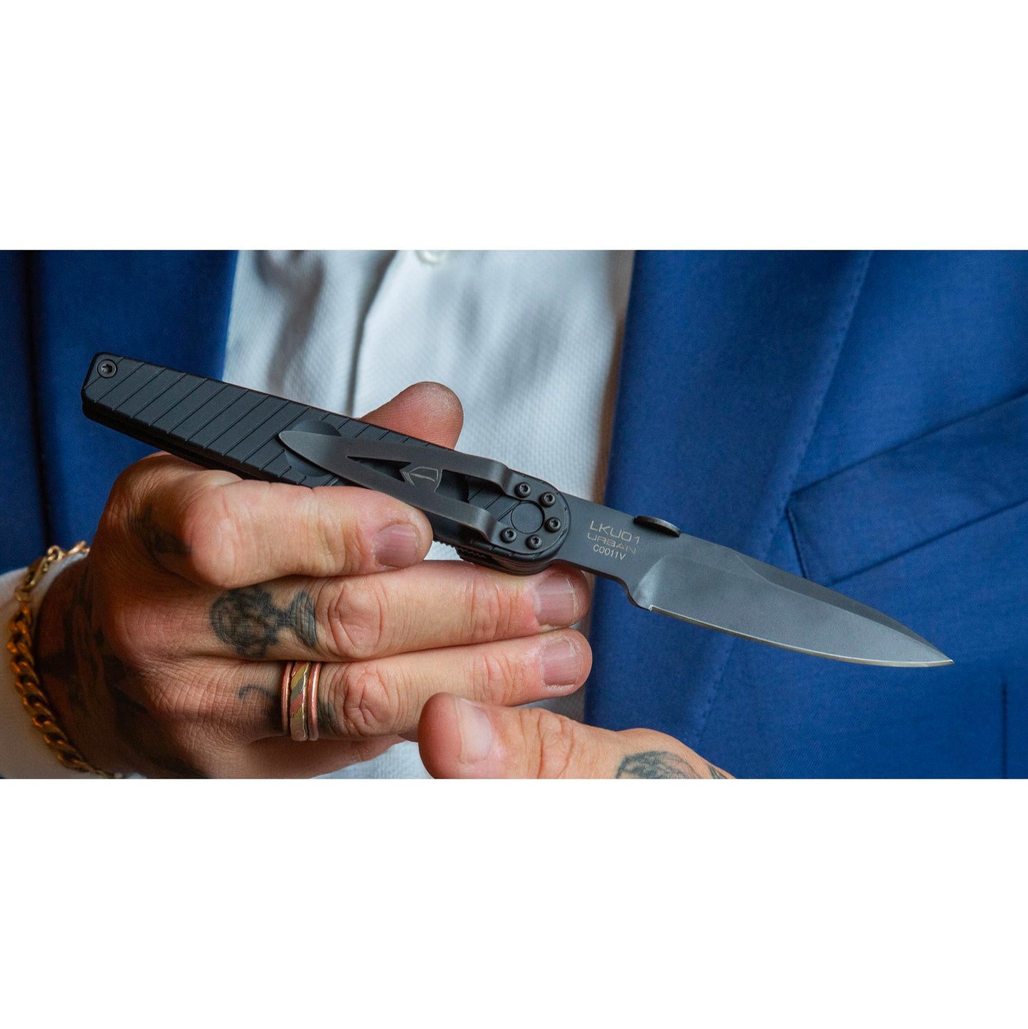 Extrema Ratio - LKU01 (Urban Dark), Böhler N690 Steel Blade 58 HRC, Black Burnished Finish, Smooth Aluminum Handle, Compact Design, Italian Craftsmanship
