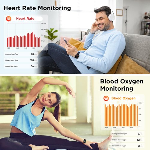 BENIO Smart Watch (Answer/Make Call), Voice Calls, 2.02" Fitness Tracker with 24/7 Heart Rate, SpO2, Sleep Tracker, 100 Sports Modes Activity Trackers, IP67 Waterproof Step Calorie Counter