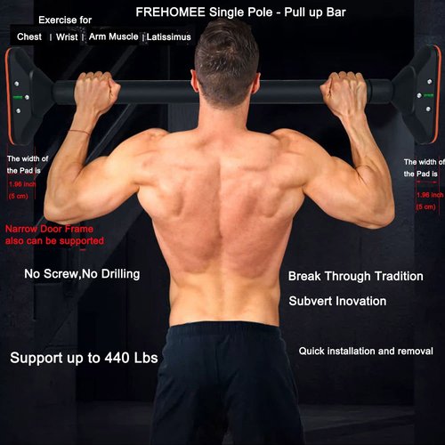 FREHOMEE Pull Up Bar for Doorway,Chin Up Bar for Body Workout,Narrow Pads,Home Gym Exercise Fitness with Level Meter and Adjustable Width (Medium 74-100cm)